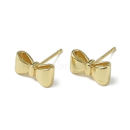 Rack Plating Brass Stud Earrings, Long-Lasting Plated, Lead Free & Cadmium Free, Bowknot, Real 18K Gold Plated, 6x11.5mm(EJEW-U006-03G)