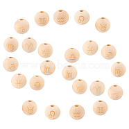 SUNNYCLUE 48 Pcs 12 Styles Unfinished Natural Wood European Beads, Large Hole Beads, Laser Engraved Pattern, Round with Constellation, 12 Constellations, 4pcs/style(WOOD-SC0001-31)