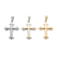 304 Stainless Steel Pendants, Manual Polishing, Religion, Cross, Mixed Color, 36.5x26x3.5mm, Hole: 4x9.5mm(STAS-F272-04)