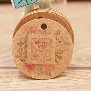 Paper Gift Tags, Hange Tags, For Arts and Crafts, Thanksgiving, Round with Flower and Word Thank You, BurlyWood, 30x0.4mm, Hole: 3mm(CDIS-P001-G05-B)
