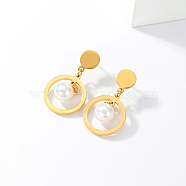 Elegant Stainless Steel Classic Pearl Stud Earrings for Women, Real 18K Gold Plated, 30x18mm(JQ6897)