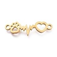 304 Stainless Steel Links Connectors, Laser Cut, Heartbeat, for Valentine's Day With Heart & Paw Print, Golden, 7x23x1mm, Hole: 1.5mm(X-STAS-O128-41G)
