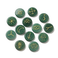 13Pcs Flat Round Natural Green Aventurine Rune Stones, Healing Stones for Chakras Balancing, Crystal Therapy, Meditation, Reiki, Divination, 24.5x5.5~7.5mm(G-K335-08B)