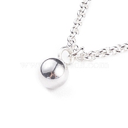 304 Stainless Steel Round Ball Pendant Necklace with Rolo Chains for Men Women, Silver, 16.02 inch(40.7cm)(NJEW-JN03845-01)