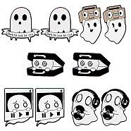 10Pcs 5 Styles Ghost with Word & Musical Instruments & Radio & Headset Enamel Pin, Electrophoresis Black Alloy Brooch for Clothes Backpack, White, 17.5~28.5x17~28.5x1.5~1.8mm, 2Pcs/style(JEWB-CP0001-08)