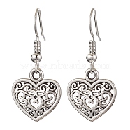 Alloy Dangle Earring, with Brass Earring Hooks, Heart, Antique Silver, 32x14.5mm(EJEW-JE05933-01)