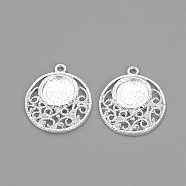 Tibetan Style Alloy Pendant Cabochon Settings, Flat Round, Silver Color Plated, Tray: 12mm, 29~30x25~26x3mm, Hole: 2mm(TIBE-Q073-80S)