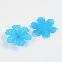 Transparent Acrylic Beads, Frosted, Flower Bead Caps, Deep Sky Blue, 30x8mm, Hole: 1.5~2mm, about 314pcs/500g(PAF154Y-20)