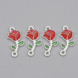 Alloy Links connectors, with Enamel, Rose, Silver, Red, 21x10x2mm, Hole: 1.5mm(PALLOY-S118-51)