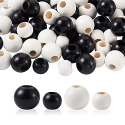 80Pcs 4 Style Spray Painted Natural Theaceae Wood Beads, Dyed, Round, Mixed Color, 20pcs/style(WOOD-CD0001-15)