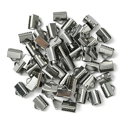 304 Stainless Steel Ribbon Crimp Ends, Stainless Steel Color, 7x8mm, Hole: 1.5x2mm(STAS-YW0001-78B)