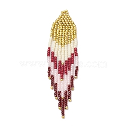 Seed Beads Pendants, with Nylon Thread, Rhombus, Red, 85x20x2.2mm, Hole: 2mm(PALLOY-MZ00221)