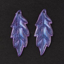 Transparent Acrylic Beads, Glitter Powder, Leaf, Lilac, 42.5x16x2.5mm, Hole: 1.2mm, about 540pcs/500g(OACR-P007-16A)