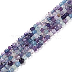 Natural Fluorite Beads Strands, Round, Faceted, Grade AA, 4mm, Hole: 0.8mm, about 91pcs/strand, 15.55''(39.5cm)(G-K315-B01)