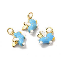 Rack Plating Brass Enamel Pendants, with Jump Rings, Long-Lasting Plated, Lead Free & Cadmium Free, Real 18K Gold Plated, Horse Charm, Deep Sky Blue, 11x13x7.5mm, Hole: 3.5mm(KK-A177-20G-02)