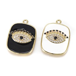 Golden Plated Brass Micro Pave Cubic Zirconia Pendants, with Enamel, Rectangle with Horse Eye, Mixed Color, 21.5x16x3mm, Hole: 1.4mm(KK-F807-20-G)