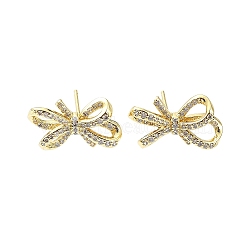 Rack Plating Brass Micro Pave Cubic Zirconia Stud Earring, Cadmium Free & Lead Free, Long-Lasting Plated, Bowknot, Real 18K Gold Plated, 11x18mm(EJEW-C086-04G)