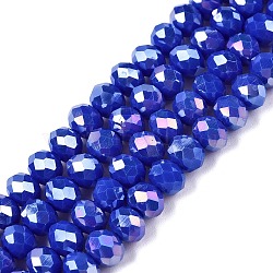 Electroplate Glass Beads Strands, Opaque Solid Color, AB Color Plated, Faceted, Rondelle, Royal Blue, 6x5mm, Hole: 1mm, about 80~85pcs/strand, 38~40cm(X-EGLA-A044-P6mm-B32)
