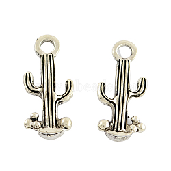 Tibetan Style Alloy Cactus Pendants, Cadmium Free & Nickel Free & Lead Free, Antique Silver, 20.5x9x3mm, Hole: 2mm(TIBEP-3932-AS-FF)