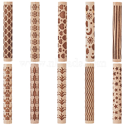 10Pcs 10 Styles Wood Rolling Pin, for Baking Embossed Cookies, Kitchen Tool, Mixed Shapes, 100~101x15mm, 1pc/style(AJEW-GF0014-29)
