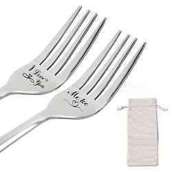 CREATCABIN 3Pcs 3 Styles 410 Stainless Steel Forks, with Burlap Packing Pouches, Heart Pattern, 1pc/style(AJEW-CN0001-23)