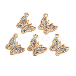 Alloy Pendants, with Crystal Rhinestone, Cadmium Free & Lead Free, Butterfly, Light Gold, 19.5x16.5x2.5mm, Hole: 1.6mm(ALRI-T009-01KC-RS)