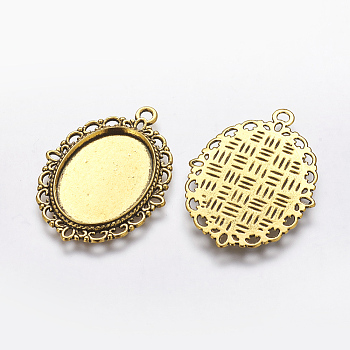 Zinc Alloy Pendant Settings for Cabochon & Rhinestone, DIY Findings for Jewelry Making, Cadmium Free & Nickel Free & Lead Free, Oval, Antique Golden, Tray: 25x18mm, 39x29x2mm, Hole: 2mm