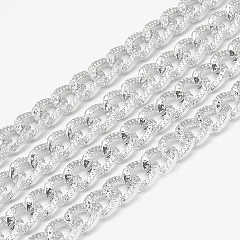 Unwelded Aluminum Textured Curb Chains, Gainsboro, 8x6x1.8mm