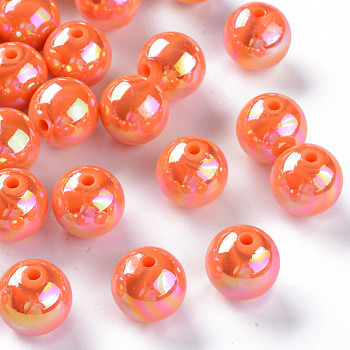 Opaque Acrylic Beads, AB Color Plated, Round, Coral, 16x15mm, Hole: 2.8mm, about 220pcs/500g