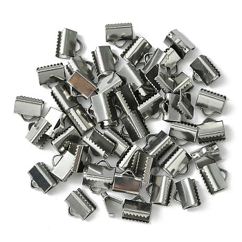 304 Stainless Steel Ribbon Crimp Ends, Stainless Steel Color, 7x8mm, Hole: 1.5x2mm