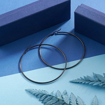 304 Stainless Steel Big Hoop Earrings, Hypoallergenic Earrings, Ring Shape, Gunmetal, 12 Gauge, 64~66x2mm, Pin: 0.7x1mm