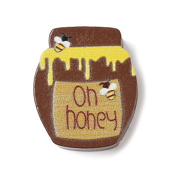 Bee Theme Printed Wood Beads, Honey Jar, Coconut Brown, 23x19.5x8mm, Hole: 3mm