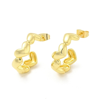 Brass Heart Stud Earrings for Women, Light Gold, 29x22.5x7mm, Pin: 0.6mm