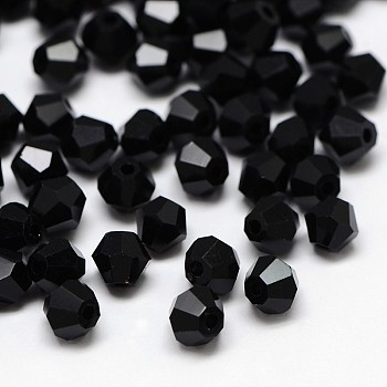 Imitation 5301 Bicone Beads, Transparent Glass Faceted Beads, Black, 3x2.5mm, Hole: 1mm, about 720pcs/bag