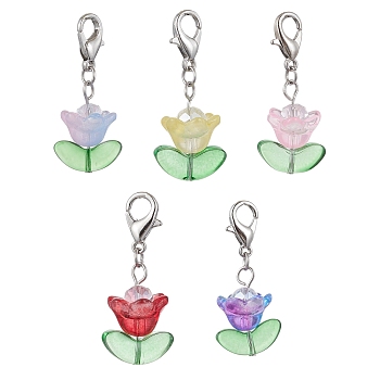 Lily of the Valley Glass Pendant Decorations, with Electroplate Glass Beads and Zinc Alloy Lobster Claw Clasps, Mixed Color, 31mm