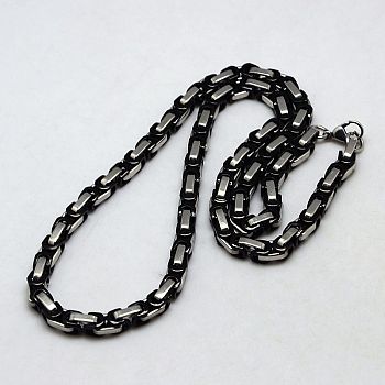 Men's Boys Byzantine Chain Necklaces Fashionable 201 Stainless Steel Necklaces, with Lobster Claw Clasps, Black & Stainless Steel Color, 21.3 inch(54cm)