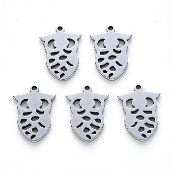 304 Stainless Steel Pendants, Laser Cut, Owl, Stainless Steel Color, 16x11x1mm, Hole: 1.2mm