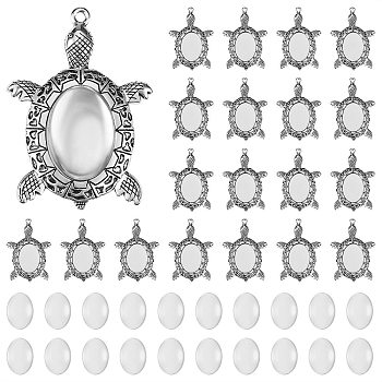 DIY Pendant Making Kits, Including Alloy Pendant Cabochons Settings and Glass Cabochons, Antique Silver, 54x38.5x3mm, Hole: 2mm, 20pcs/bag, 1 bag