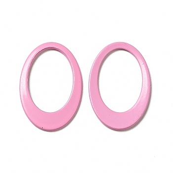 Spray Painted 201 Stainless Steel Linking Rings, Oval, Pearl Pink, 18x12x1mm, Inner Diameter: 8.5x13mm