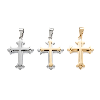304 Stainless Steel Pendants, Manual Polishing, Religion, Cross, Mixed Color, 36.5x26x3.5mm, Hole: 4x9.5mm