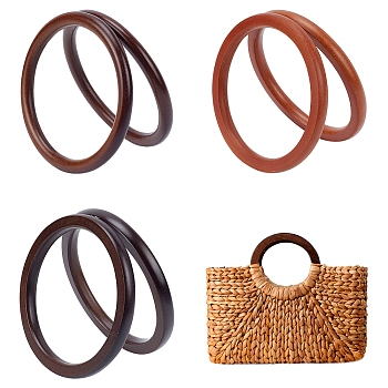 WADORN 6Pcs 3 Styles Wooden Round Ring Shaped Bag Handles, Purse Replacement Part, Mixed Color, 140x12~12.5mm, Inner Diameter: 113.5mm, 2pcs/style