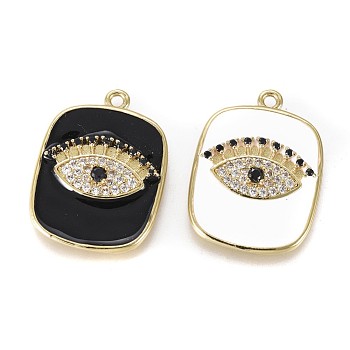 Golden Plated Brass Micro Pave Cubic Zirconia Pendants, with Enamel, Rectangle with Horse Eye, Mixed Color, 21.5x16x3mm, Hole: 1.4mm