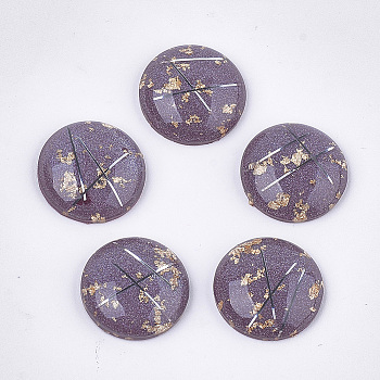 Resin Cabochons, with Gold/Silver Foil and Gold/Silver Thread, Dome/Half Round, Purple, 16x5mm
