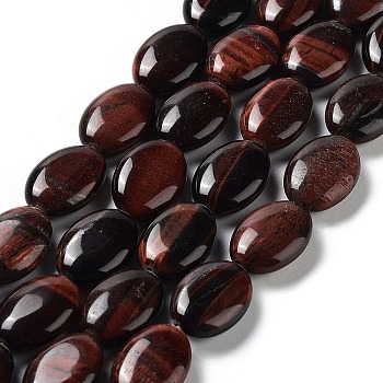 Natural Red Tiger Eye Beads Strands, Dyed, Flat Oval, 17.5~18x12.5~13x6mm, Hole: 1.2mm, about 22pcs/strand, 15.55''(39.5cm)