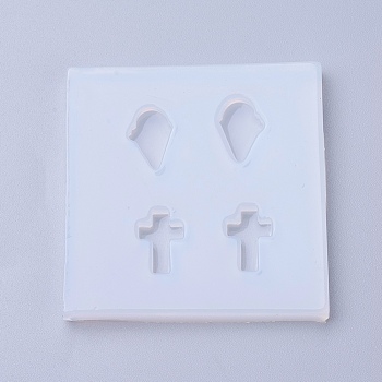 Food Grade Silicone Molds, Resin Casting Molds, For UV Resin, Epoxy Resin Jewelry Making, Square with Ice Cream and Cross, White, 48x48x5mm, Inner Diameter: 11~14x9~10mm