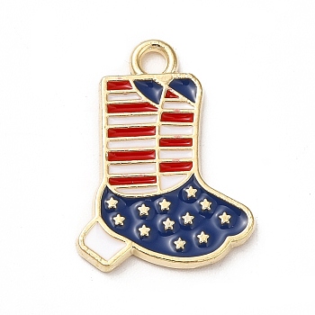 American Flag Style Alloy Enamel Pendants, Cadmium Free & Nickel Free & Lead Free, Golden, Boots Charms, Colorful, 19x14x1.5mm, Hole: 1.8mm