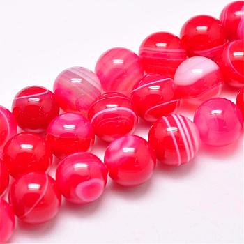 Natural Striped Agate/Banded Agate Bead Strands, Dyed & Heated, Round, Grade A, Pale Violet Red, 10mm, Hole: 1mm, about 39pcs/strand, 15.2 inch(387mm)