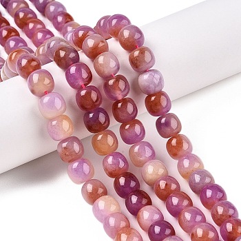 Dyed Natural White Jade Beads Strands, Two Tone, Barrel Beads, Flamingo, 10x8.5~9mm, Hole: 1mm, about 43~45pcs/strand, 14.76~15.6''(37.5~39cm)