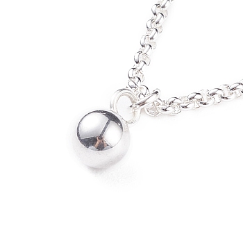 304 Stainless Steel Round Ball Pendant Necklace with Rolo Chains for Men Women, Silver, 16.02 inch(40.7cm)