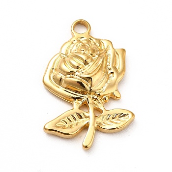 Ion Plating(IP)  304 Stainless Steel Pendants, Rose Charms, Real 18K Gold Plated, 23.5x15.5x3.5mm, Hole: 2mm
